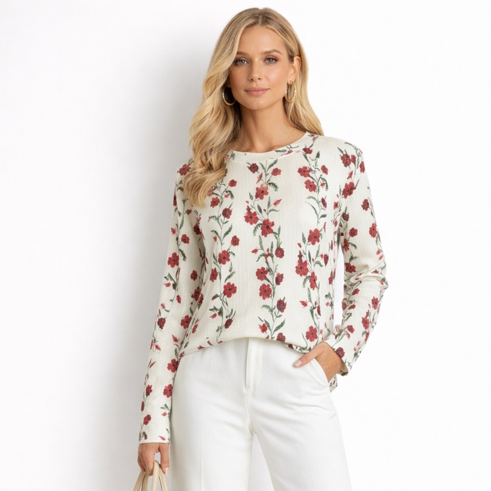 Floral Cream Long Sleeve Women's Top